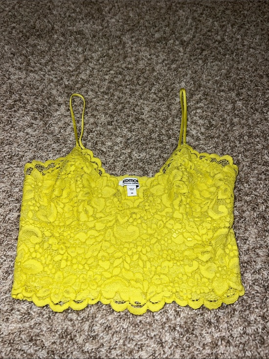 Express Tops - Edition by Express Neon Lace Yellow Lace Crop Top Sz XS